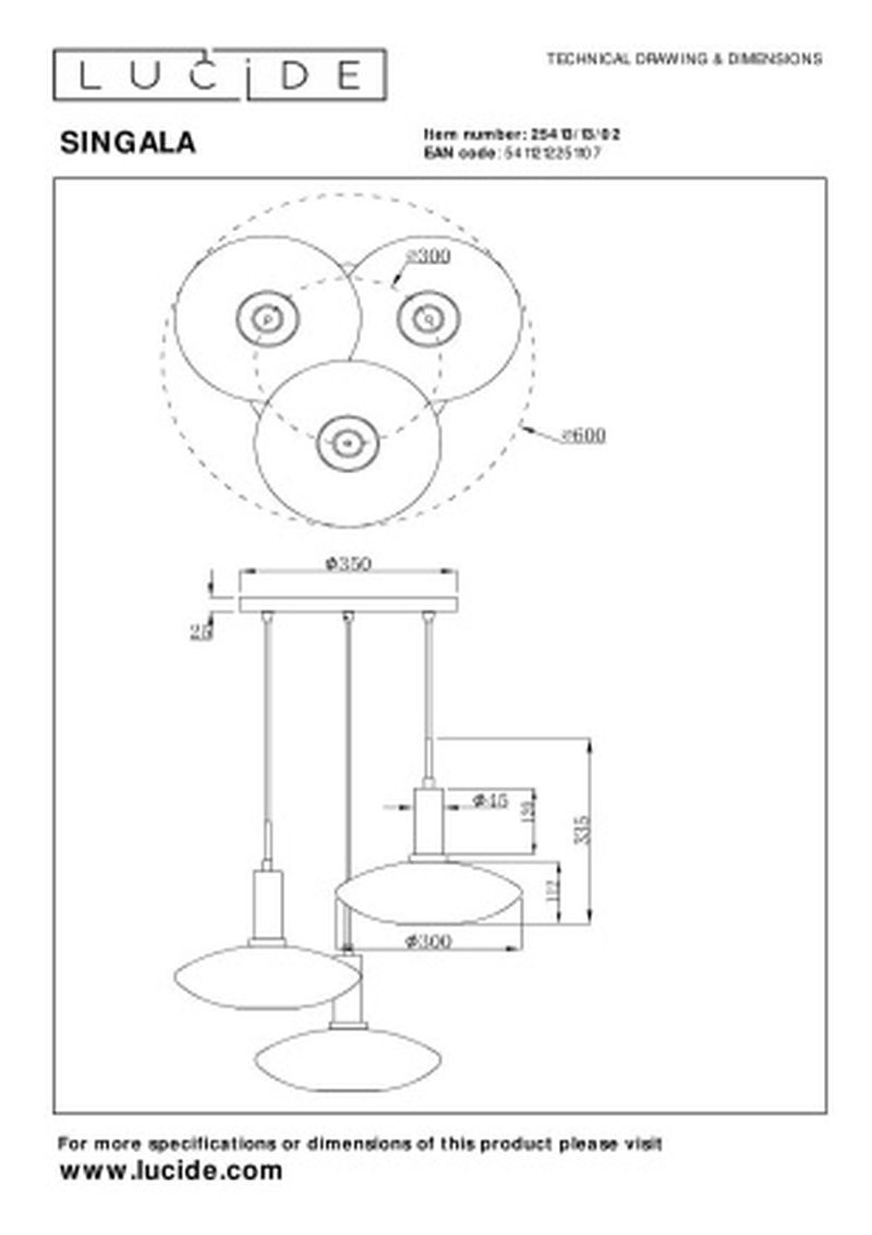 Lucide SINGALA - Závesné svietidlo - 3xE27 - Matt Gold / Mosadz